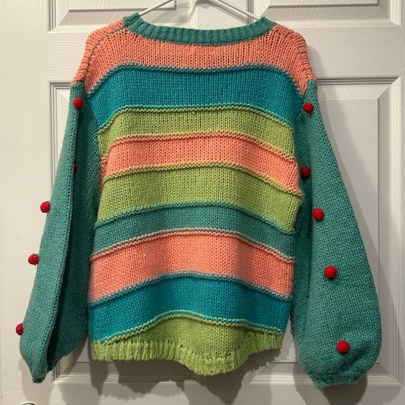 Umgee multi color pastel chunky knit sweater with sleeve pop detailing size M - Picture 9 of 12